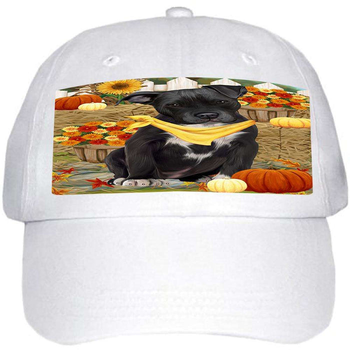 Fall Autumn Greeting Pit Bull Dog with Pumpkins Ball Hat Cap HAT56208