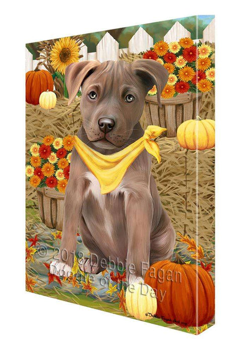 Fall Autumn Greeting Pit Bull Dog with Pumpkins Canvas Print Wall Art Décor CVS73619