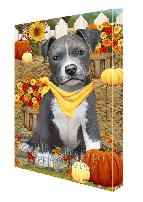 Fall Autumn Greeting Pit Bull Dog with Pumpkins Canvas Print Wall Art Décor CVS73628