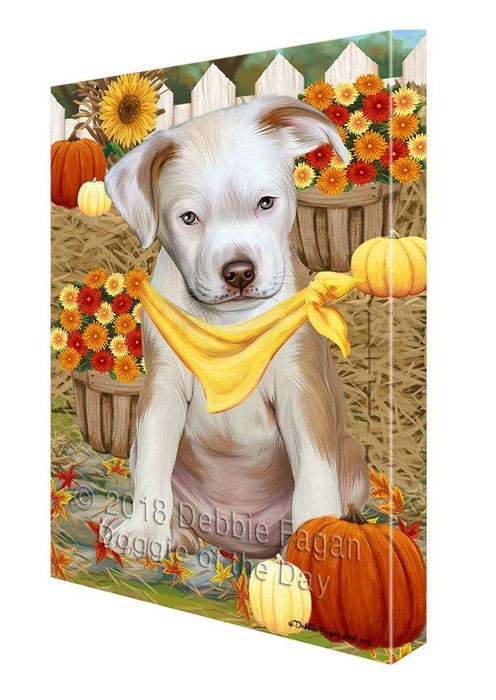 Fall Autumn Greeting Pit Bull Dog with Pumpkins Canvas Print Wall Art Décor CVS73637