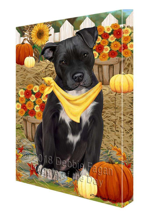 Fall Autumn Greeting Pit Bull Dog with Pumpkins Canvas Print Wall Art Décor CVS73646