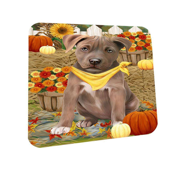 Fall Autumn Greeting Pit Bull Dog with Pumpkins Coasters Set of 4 CST50769