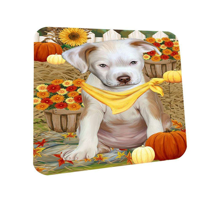 Fall Autumn Greeting Pit Bull Dog with Pumpkins Coasters Set of 4 CST50771