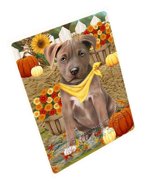 Fall Autumn Greeting Pit Bull Dog with Pumpkins Cutting Board C56490