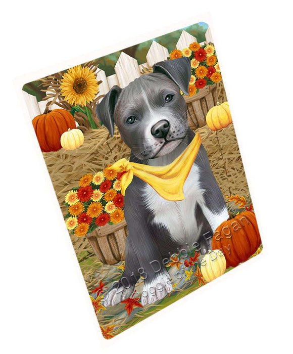 Fall Autumn Greeting Pit Bull Dog with Pumpkins Cutting Board C56493