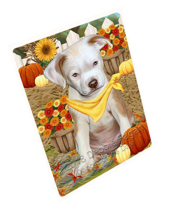 Fall Autumn Greeting Pit Bull Dog with Pumpkins Cutting Board C56496