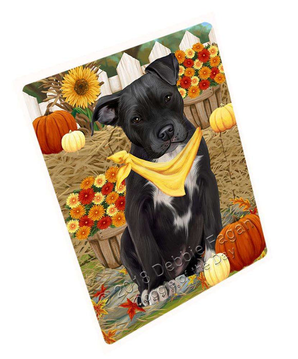 Fall Autumn Greeting Pit Bull Dog with Pumpkins Cutting Board C56499