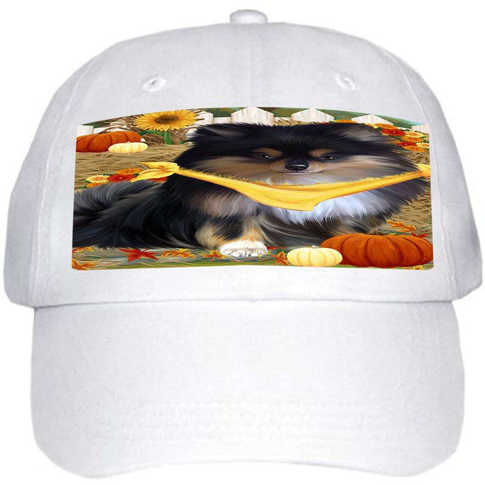 Fall Autumn Greeting Pomeranian Dog with Pumpkins Ball Hat Cap HAT56217