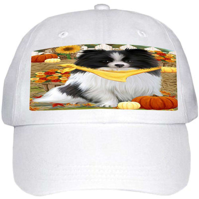 Fall Autumn Greeting Pomeranian Dog with Pumpkins Ball Hat Cap HAT56220