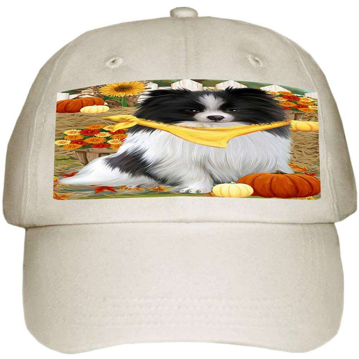Fall Autumn Greeting Pomeranian Dog with Pumpkins Ball Hat Cap HAT56220