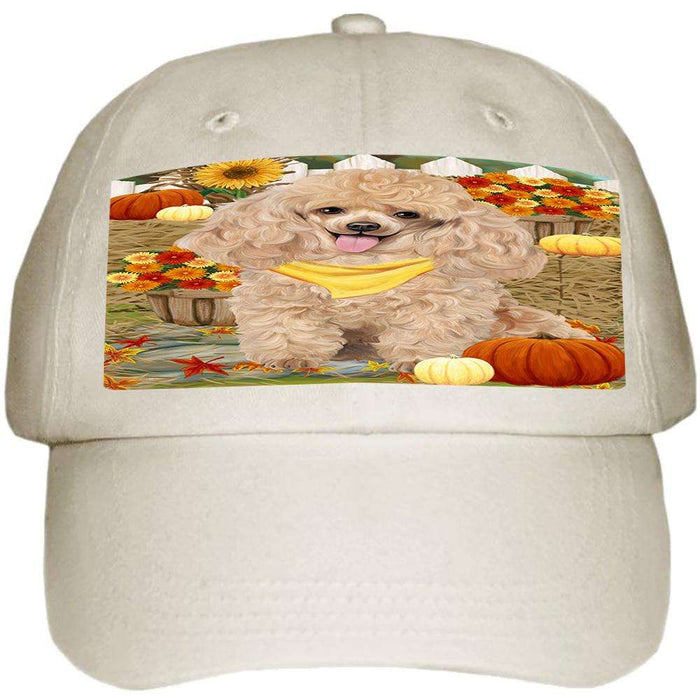 Fall Autumn Greeting Pomeranian Dog with Pumpkins Ball Hat Cap HAT56229
