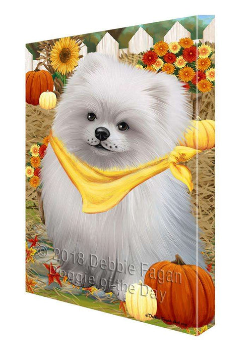 Fall Autumn Greeting Pomeranian Dog with Pumpkins Canvas Print Wall Art Décor CVS73664