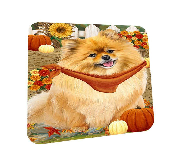 Fall Autumn Greeting Pomeranian Dog with Pumpkins Coasters Set of 4 CST50773