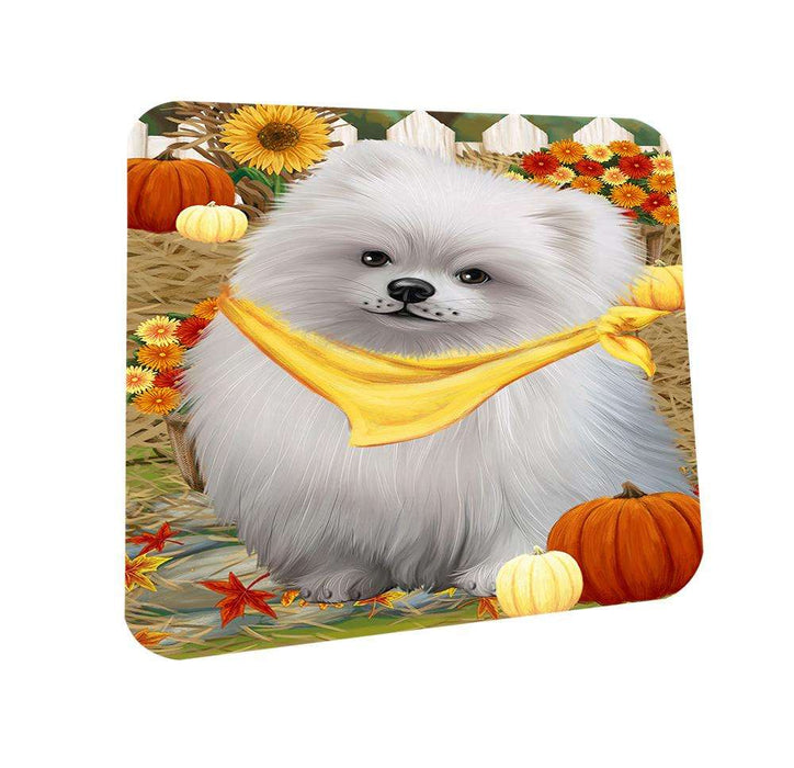 Fall Autumn Greeting Pomeranian Dog with Pumpkins Coasters Set of 4 CST50774