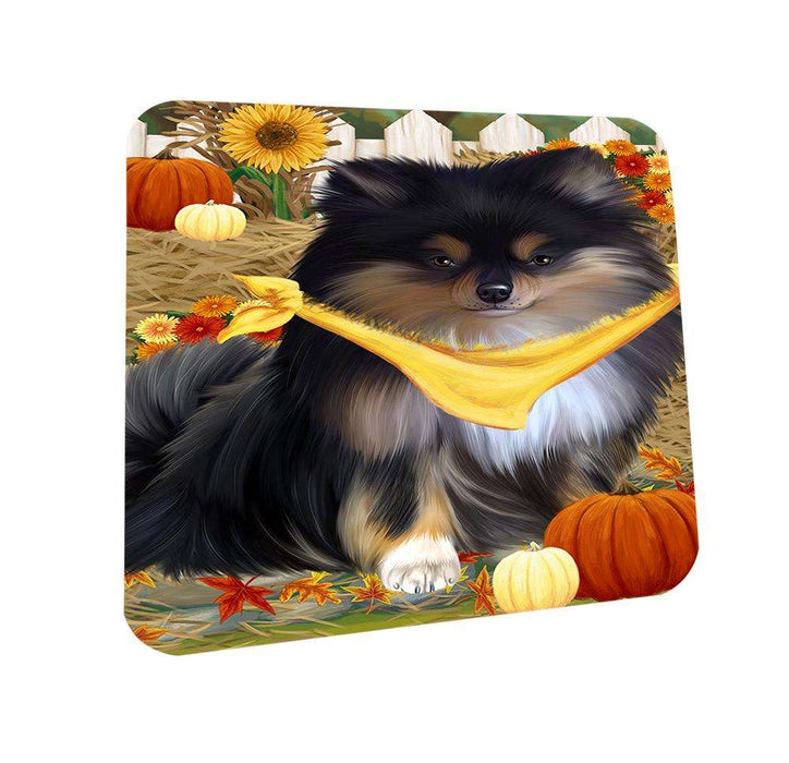 Fall Autumn Greeting Pomeranian Dog with Pumpkins Coasters Set of 4 CST50775