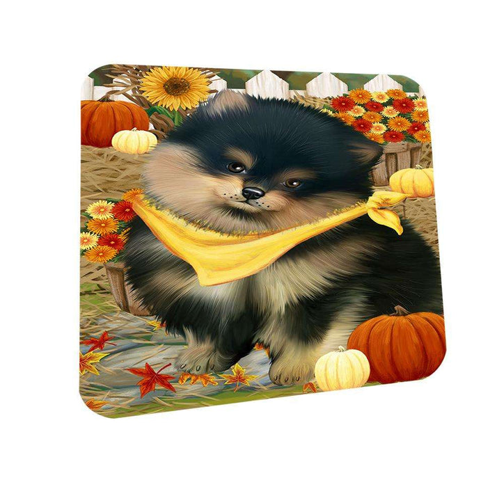 Fall Autumn Greeting Pomeranian Dog with Pumpkins Coasters Set of 4 CST50777