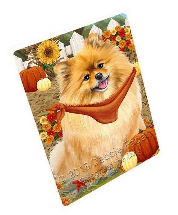 Fall Autumn Greeting Pomeranian Dog with Pumpkins Cutting Board C56502