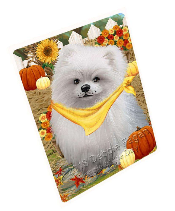 Fall Autumn Greeting Pomeranian Dog with Pumpkins Cutting Board C56505