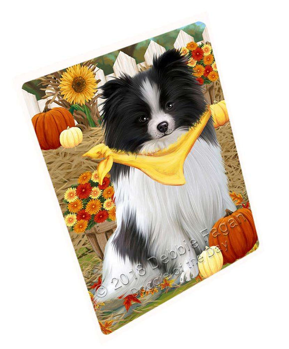 Fall Autumn Greeting Pomeranian Dog with Pumpkins Cutting Board C56511
