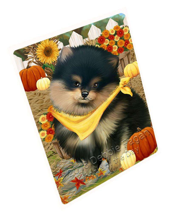 Fall Autumn Greeting Pomeranian Dog with Pumpkins Cutting Board C56514