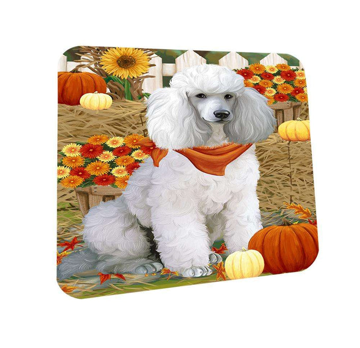 Fall Autumn Greeting Poodle Dog with Pumpkins Coasters Set of 4 CST50778