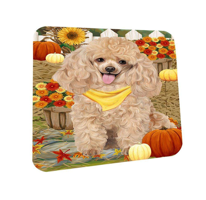 Fall Autumn Greeting Poodle Dog with Pumpkins Coasters Set of 4 CST50779