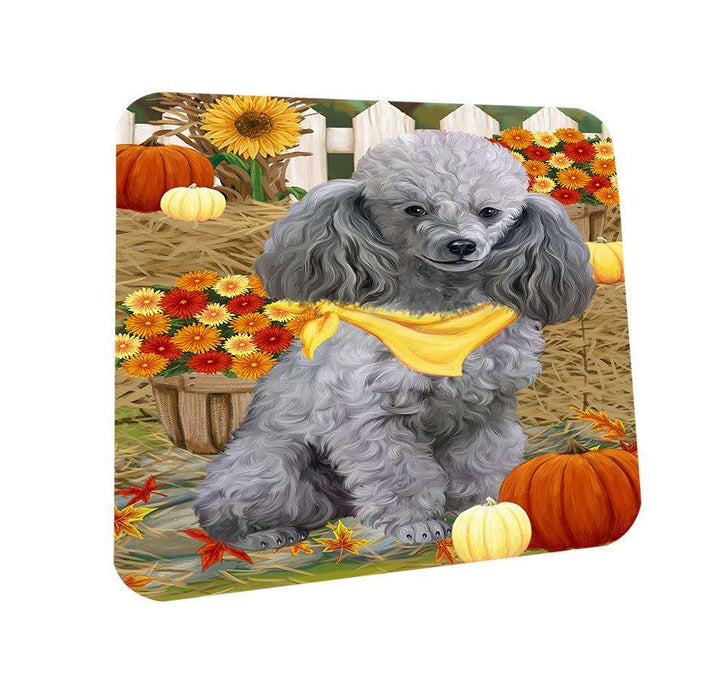 Fall Autumn Greeting Poodle Dog with Pumpkins Coasters Set of 4 CST50781