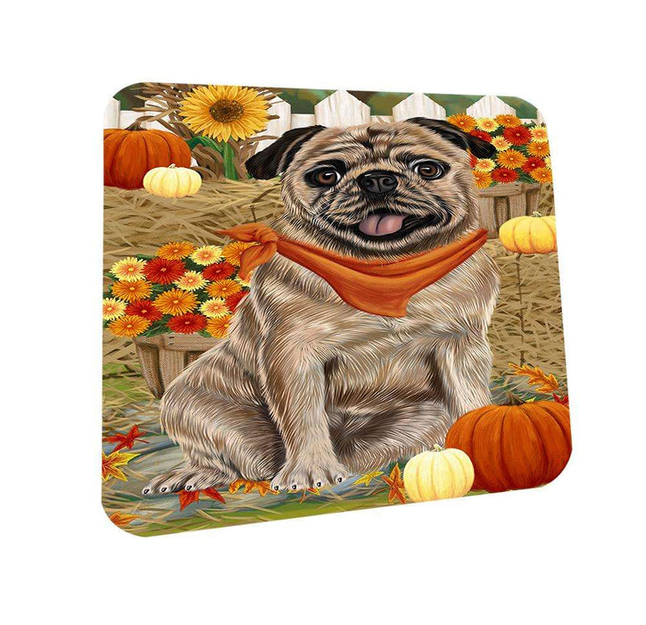 Fall Autumn Greeting Pug Dog with Pumpkins Coasters Set of 4 CST50783