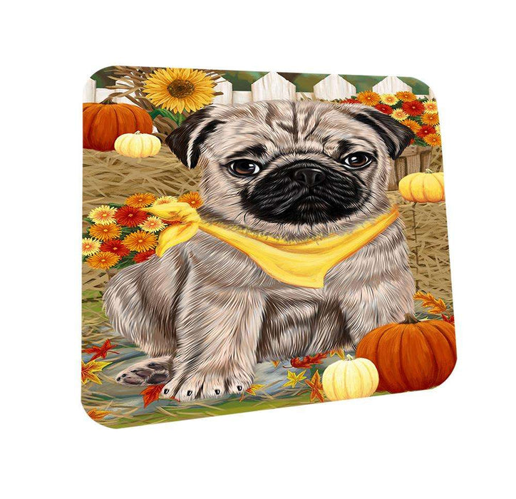 Fall Autumn Greeting Pug Dog with Pumpkins Coasters Set of 4 CST50784