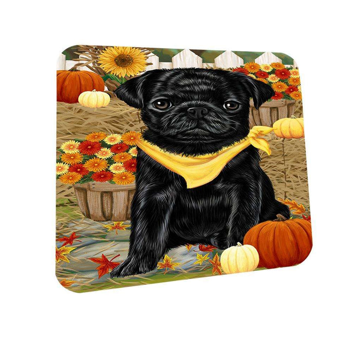 Fall Autumn Greeting Pug Dog with Pumpkins Coasters Set of 4 CST50785