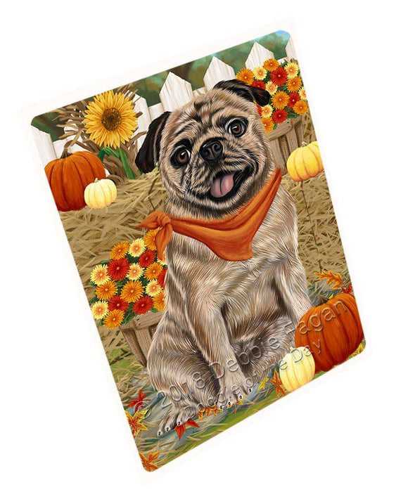 Fall Autumn Greeting Pug Dog with Pumpkins Cutting Board C56532