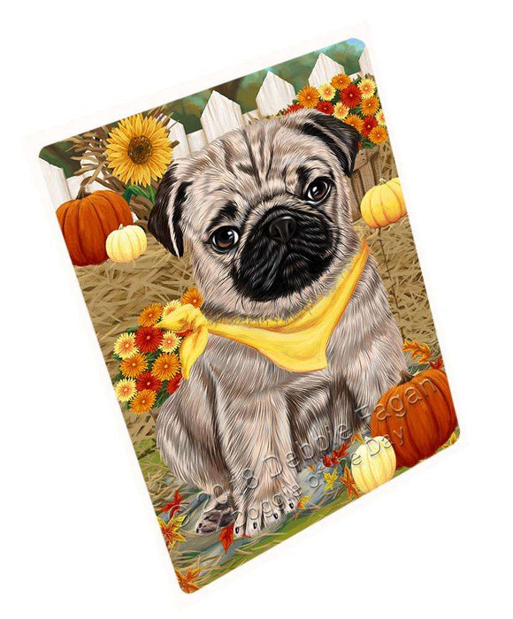 Fall Autumn Greeting Pug Dog with Pumpkins Cutting Board C56535