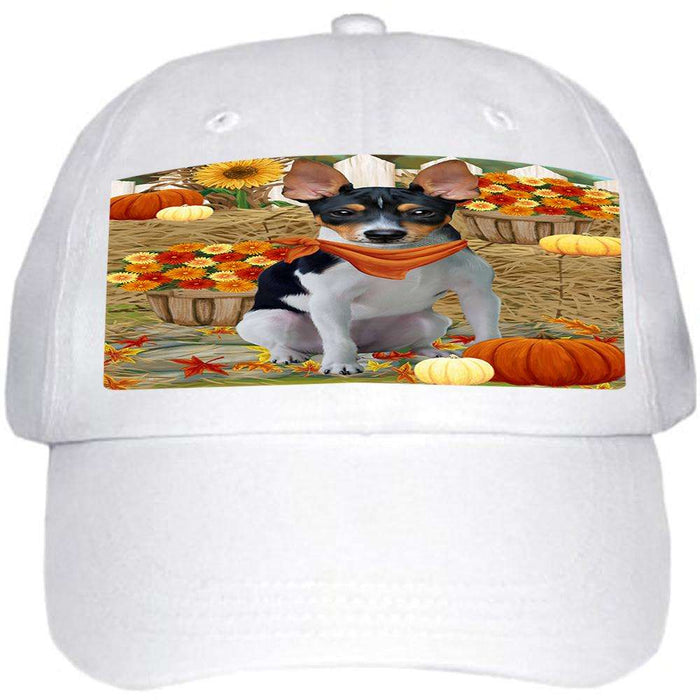 Fall Autumn Greeting Rat Terrier Dog with Pumpkins Ball Hat Cap HAT56250
