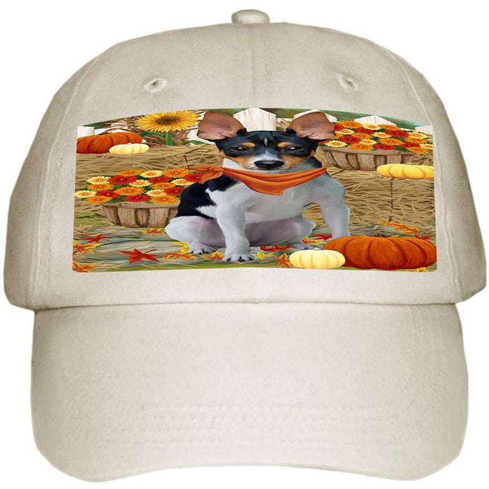 Fall Autumn Greeting Rat Terrier Dog with Pumpkins Ball Hat Cap HAT56250
