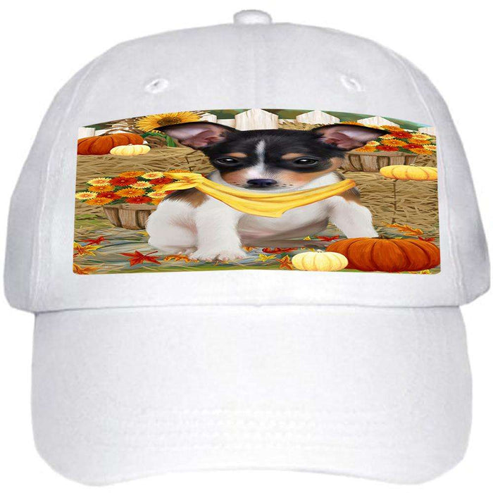 Fall Autumn Greeting Rat Terrier Dog with Pumpkins Ball Hat Cap HAT56253