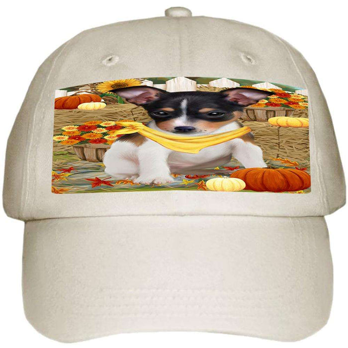 Fall Autumn Greeting Rat Terrier Dog with Pumpkins Ball Hat Cap HAT56253