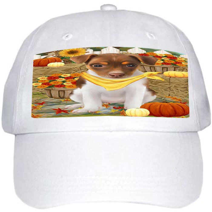 Fall Autumn Greeting Rat Terrier Dog with Pumpkins Ball Hat Cap HAT56256
