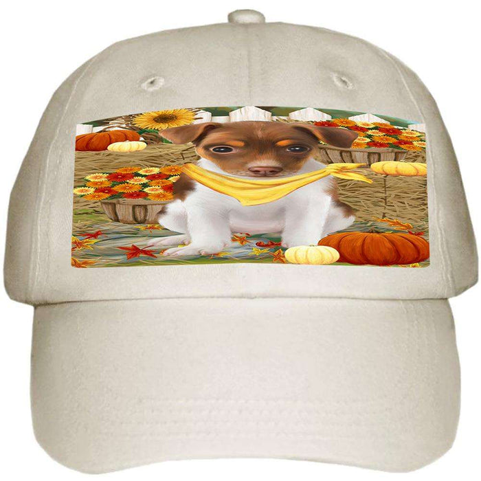 Fall Autumn Greeting Rat Terrier Dog with Pumpkins Ball Hat Cap HAT56256