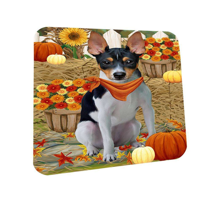 Fall Autumn Greeting Rat Terrier Dog with Pumpkins Coasters Set of 4 CST50786