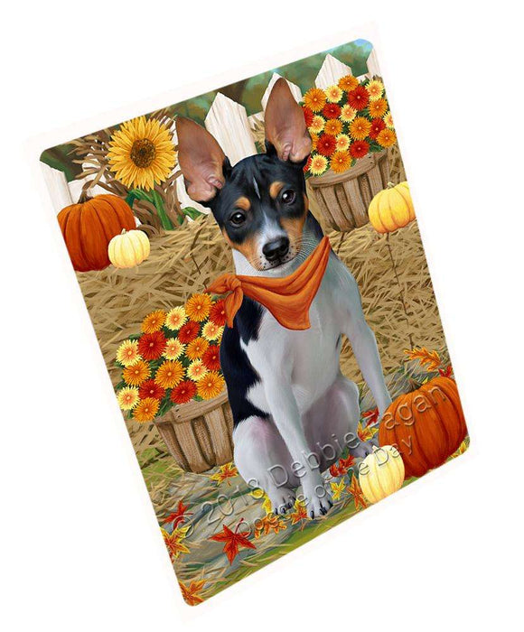 Fall Autumn Greeting Rat Terrier Dog with Pumpkins Cutting Board C56541