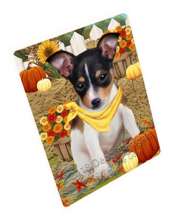 Fall Autumn Greeting Rat Terrier Dog with Pumpkins Cutting Board C56544