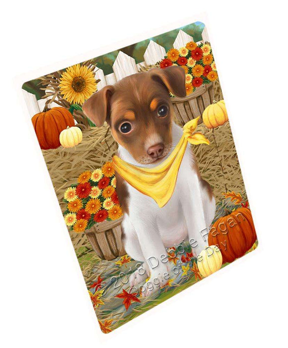 Fall Autumn Greeting Rat Terrier Dog with Pumpkins Cutting Board C56547