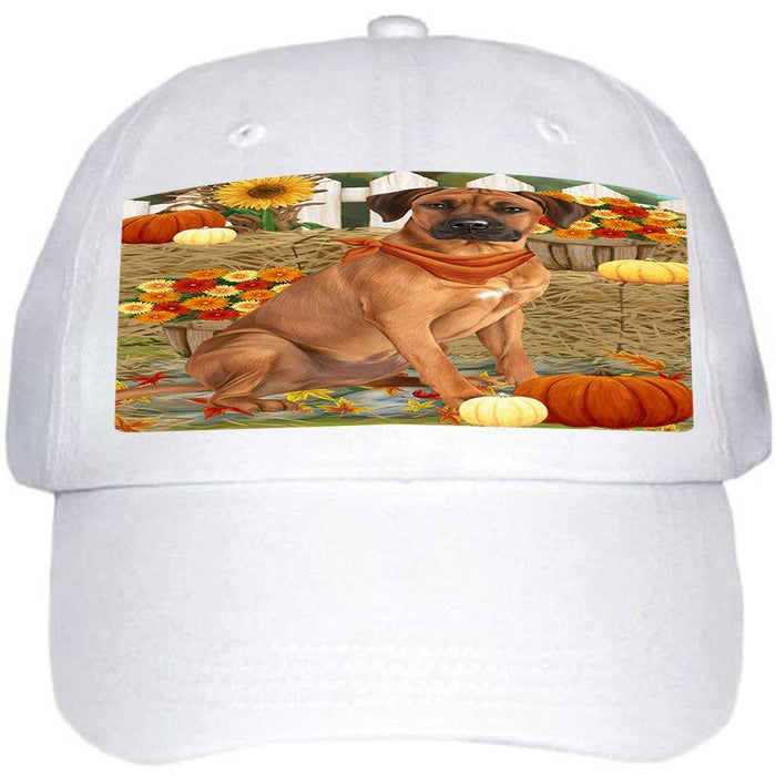 Fall Autumn Greeting Rhodesian Ridgeback Dog with Pumpkins Ball Hat Cap HAT56259