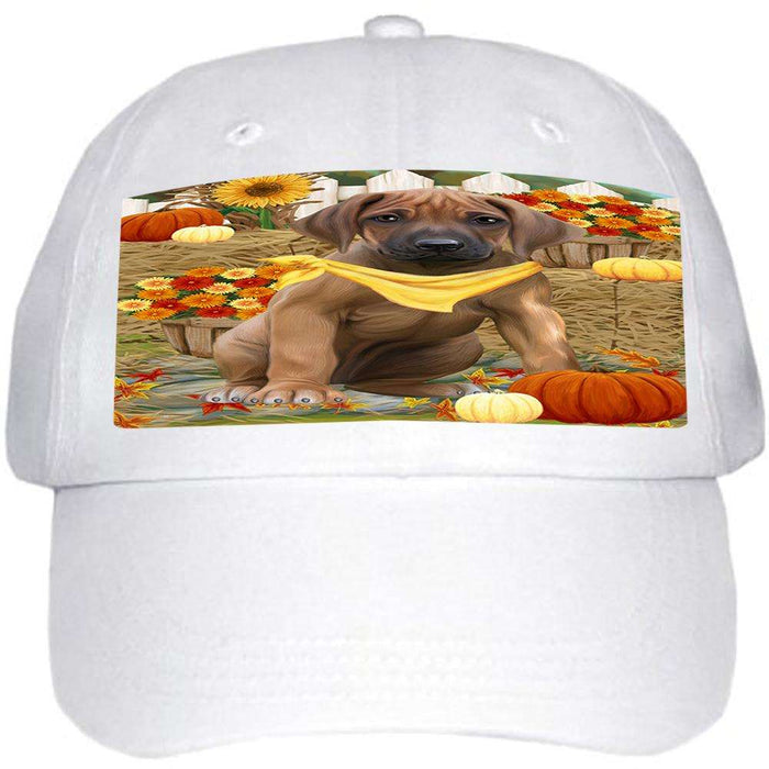 Fall Autumn Greeting Rhodesian Ridgeback Dog with Pumpkins Ball Hat Cap HAT56262