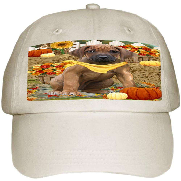 Fall Autumn Greeting Rhodesian Ridgeback Dog with Pumpkins Ball Hat Cap HAT56262