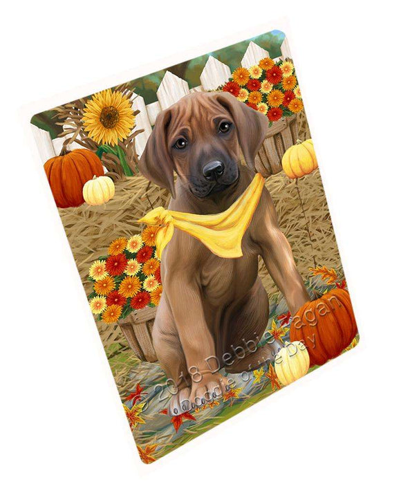 Fall Autumn Greeting Rhodesian Ridgeback Dog with Pumpkins Cutting Board C56553