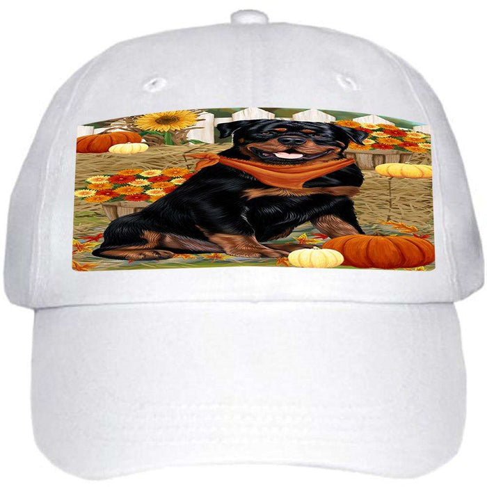 Fall Autumn Greeting Rottweiler Dog with Pumpkins Ball Hat Cap HAT56265