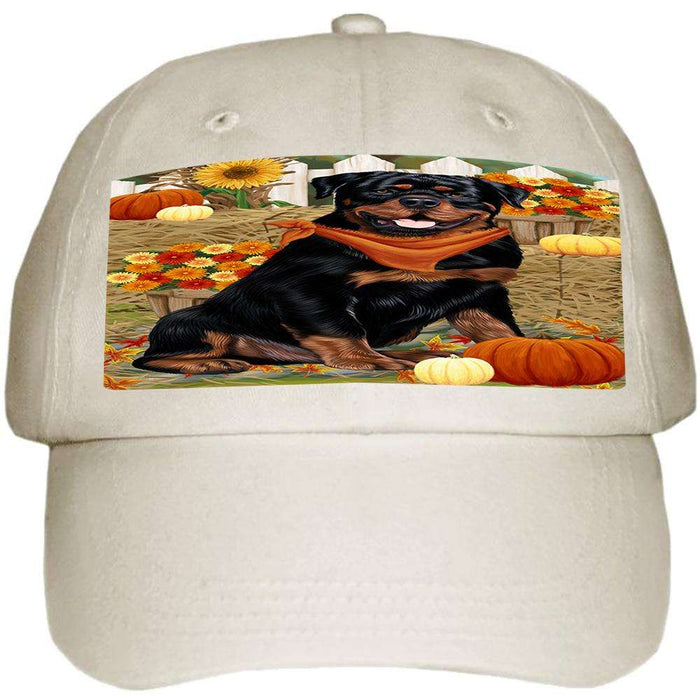 Fall Autumn Greeting Rottweiler Dog with Pumpkins Ball Hat Cap HAT56265