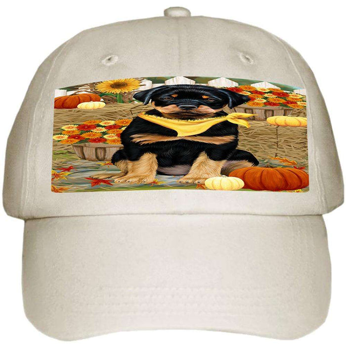 Fall Autumn Greeting Rottweiler Dog with Pumpkins Ball Hat Cap HAT56268
