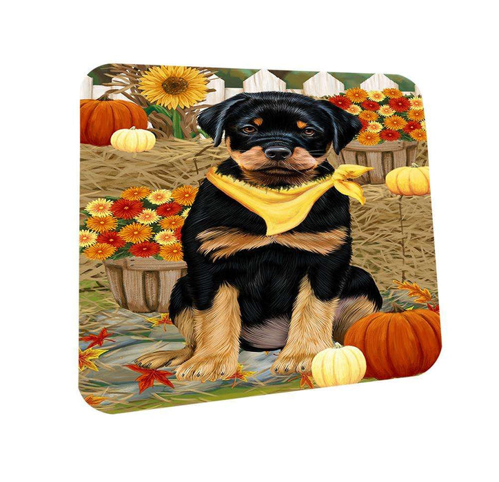 Fall Autumn Greeting Rottweiler Dog with Pumpkins Coasters Set of 4 CST50792